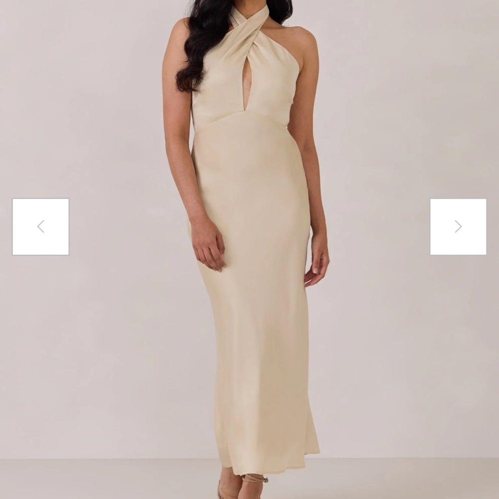 Satin Halter-Neck Maxi Dress in Cream